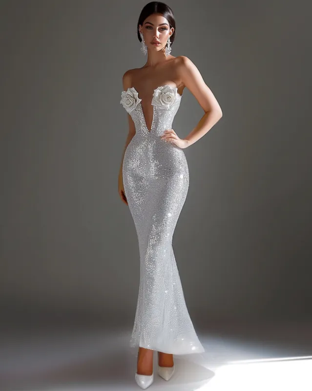 Gabriella Rose Detail Gown - Silver sold by JW PEI