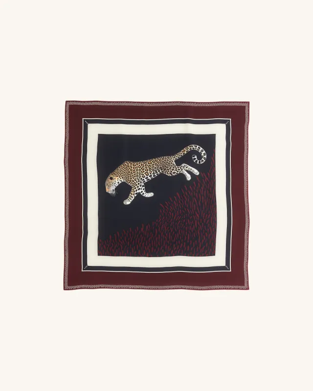 Ava Leopard Print Square Scarf - Burgundy sold by JW PEI