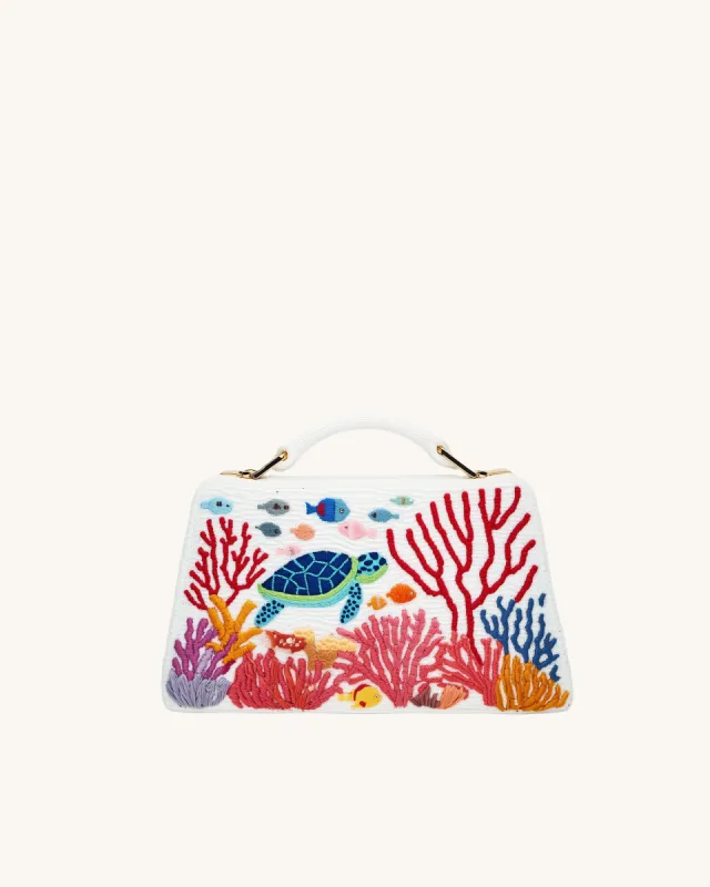 Addison Aquaria Embroidered Handbag - White sold by JW PEI