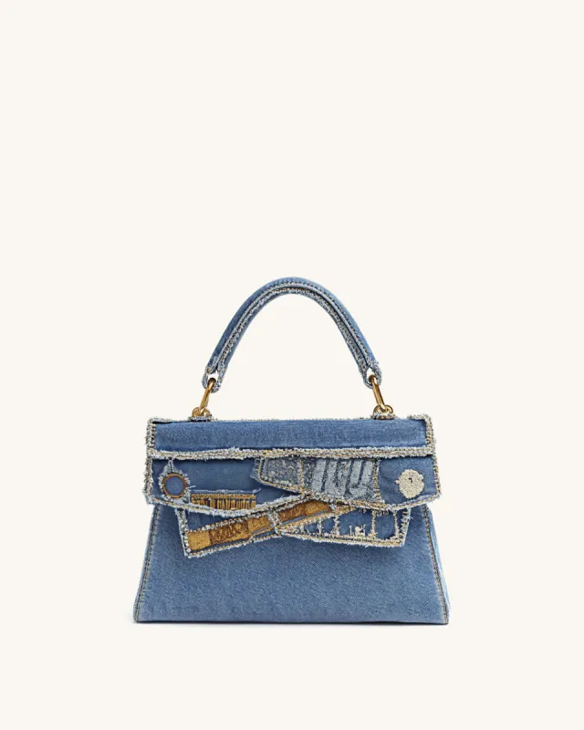 Elizabeth Denim Patchwork Top Handle Bag - Blue sold by JW PEI