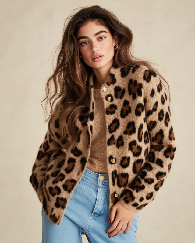 Samantha Leopard Print Cardigan - Brown sold by JW PEI