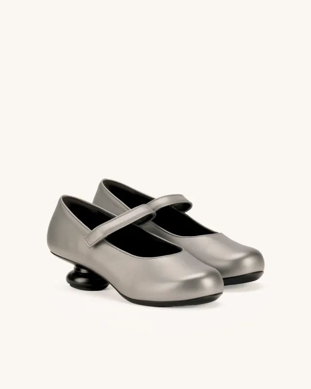 Ariana Metallic Orbit Spring Heel Mary Janes - Silver sold by JW PEI