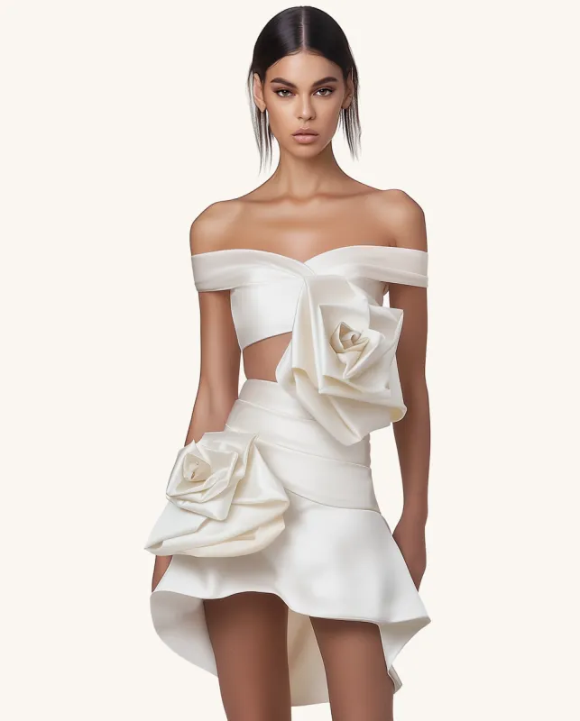 Elena Asymmetrical Floral Embellished Dress - Ivory sold by JW PEI