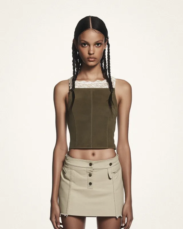 Josephine Lace Trimmed Crop Top - Olive Green sold by JW PEI