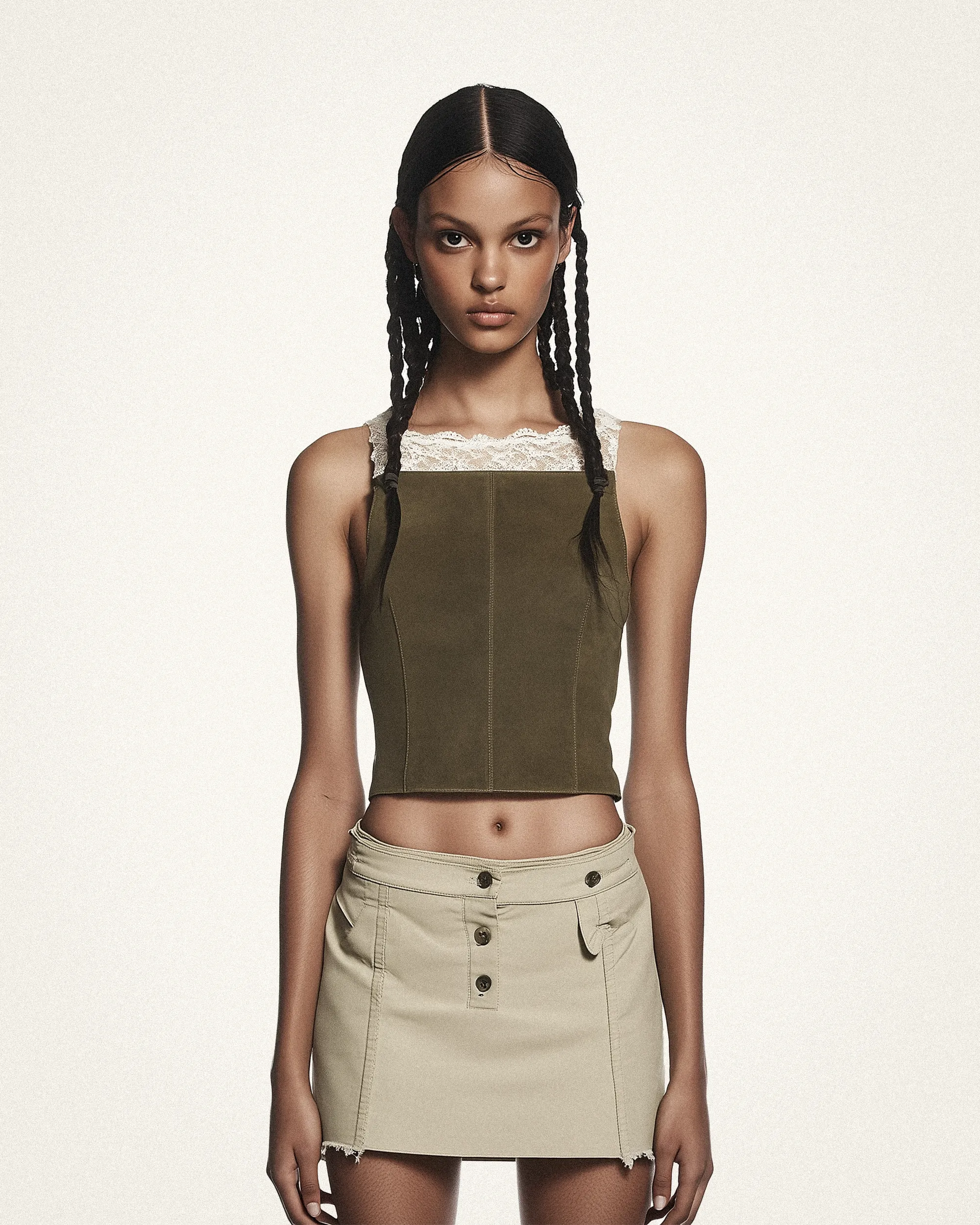 Josephine Lace Trimmed Crop Top - Olive Green sold by JW PEI