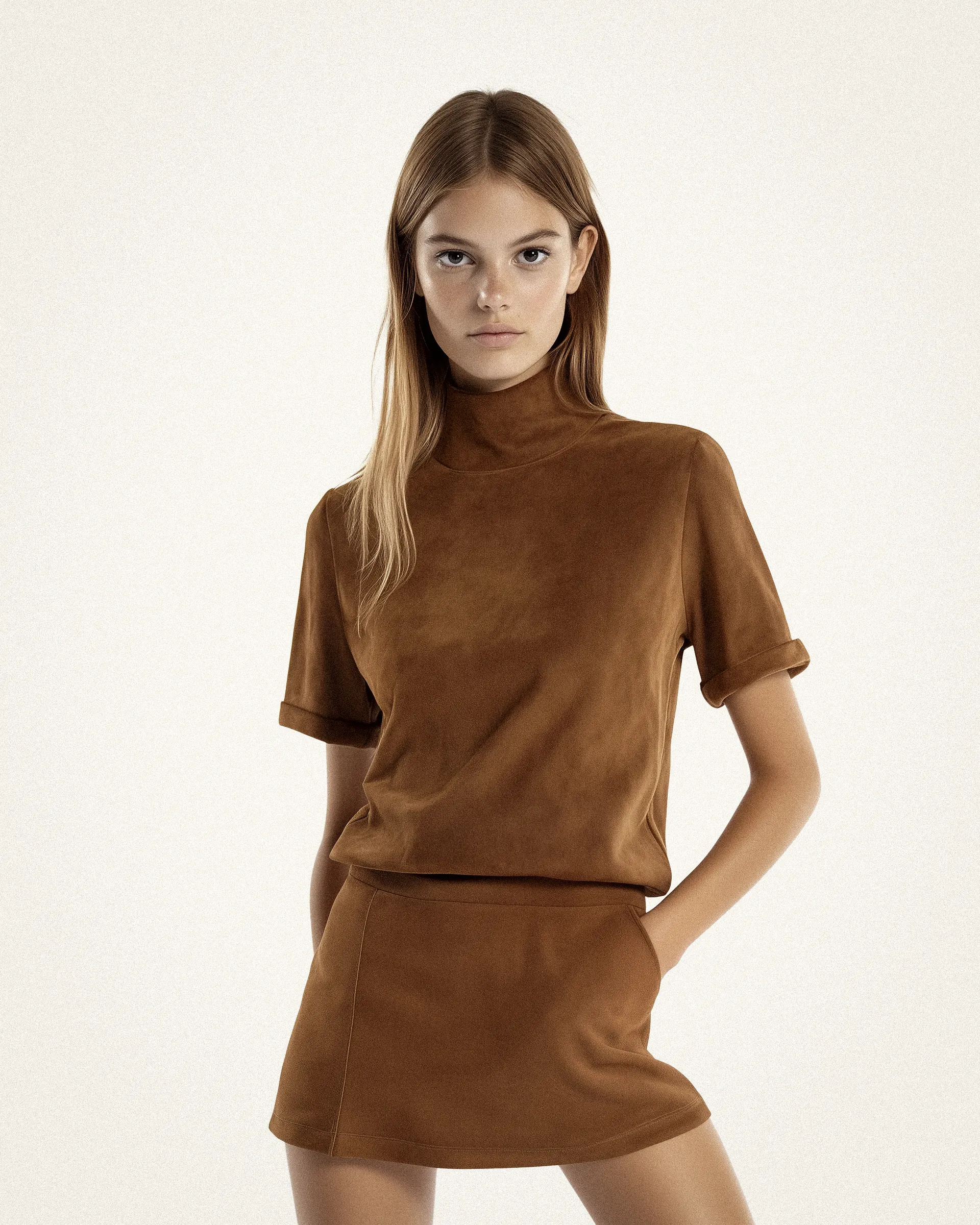 Caroline Sueded Turtleneck Mini Dress - Brown sold by JW PEI