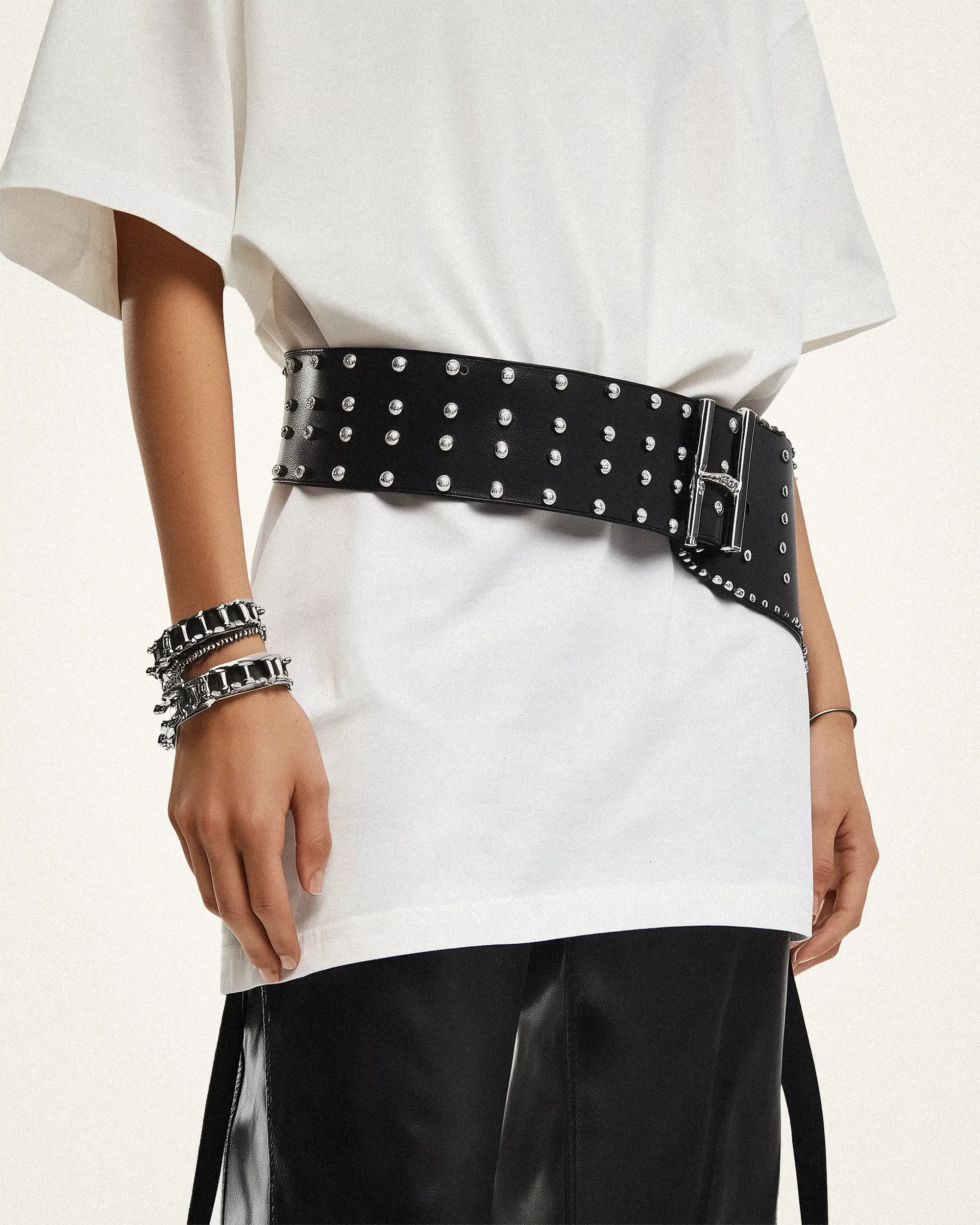 Ella Studded Vegan Leather Belt - Black sold by JW PEI