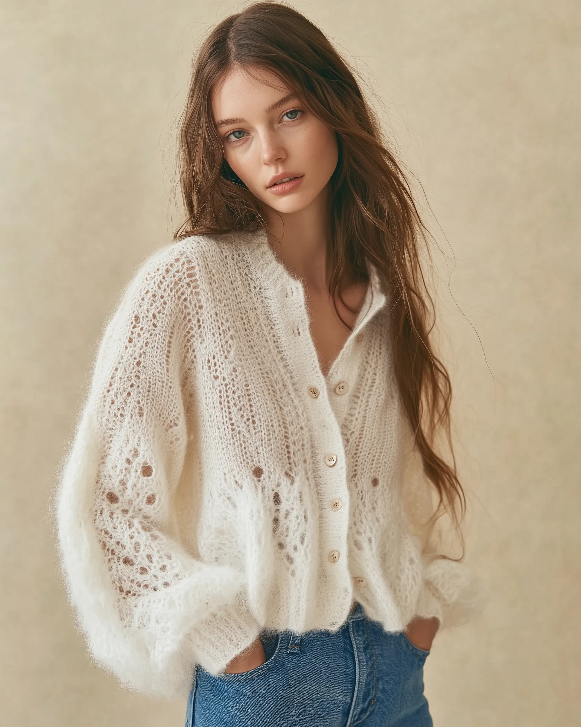 Bailey Lacy Wool Cardigan - Off-White sold by JW PEI