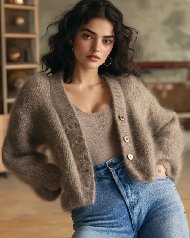 Seraphine Cozy Knit Cardigan - Taupe sold by JW PEI