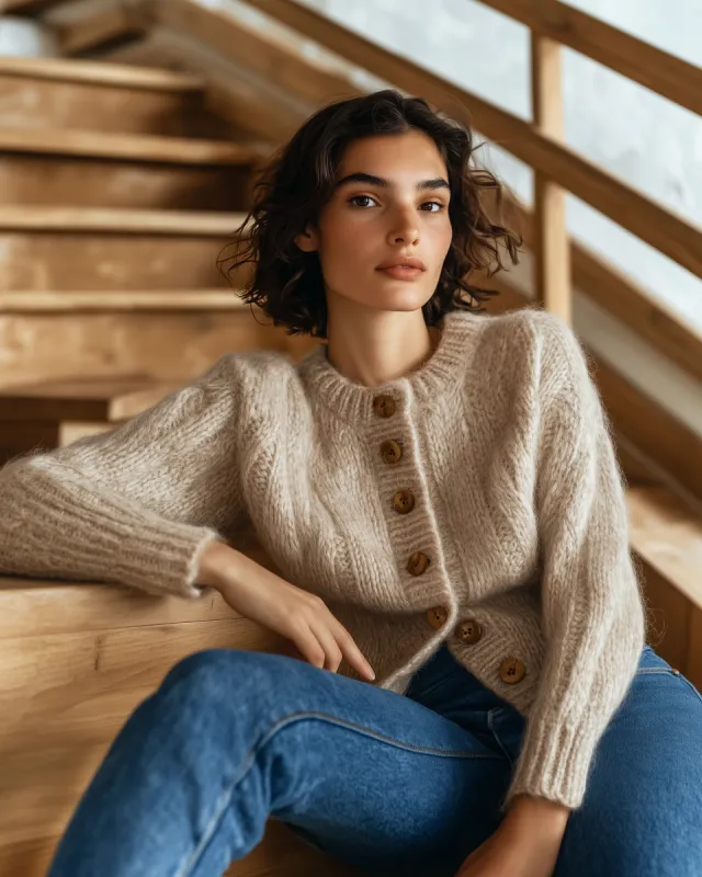 Grace Buttoned Wool Cardigan - Cream sold by JW PEI