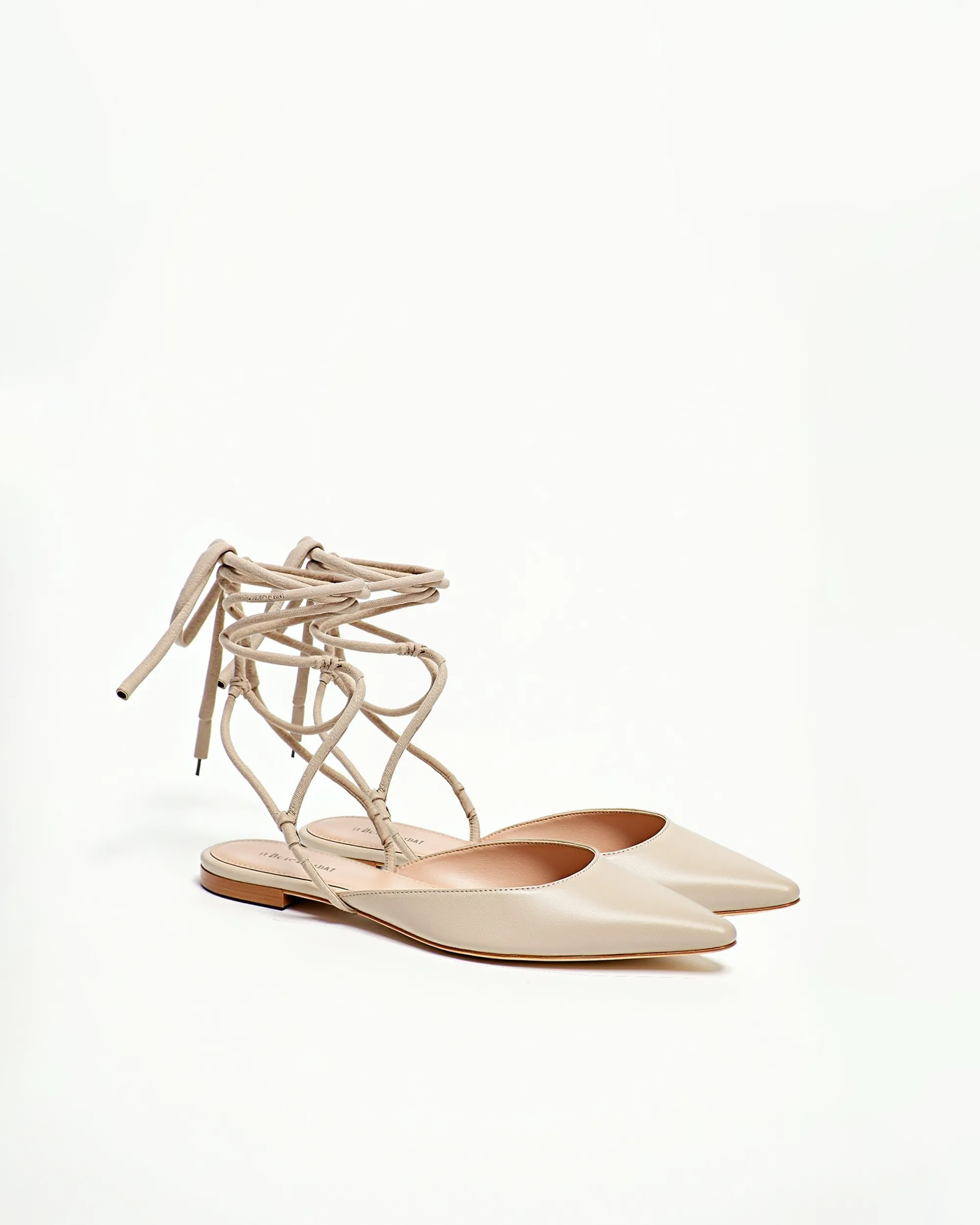 Leah Lace-Up Flats - Nude sold by JW PEI