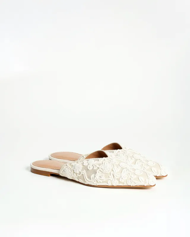 Taylor Embroidered Mesh Mules - Beige sold by JW PEI