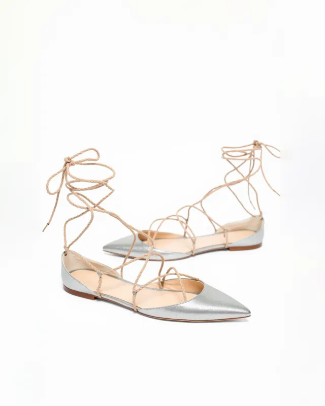 Ellie Metallic Lace-Up Flats - Silver sold by JW PEI