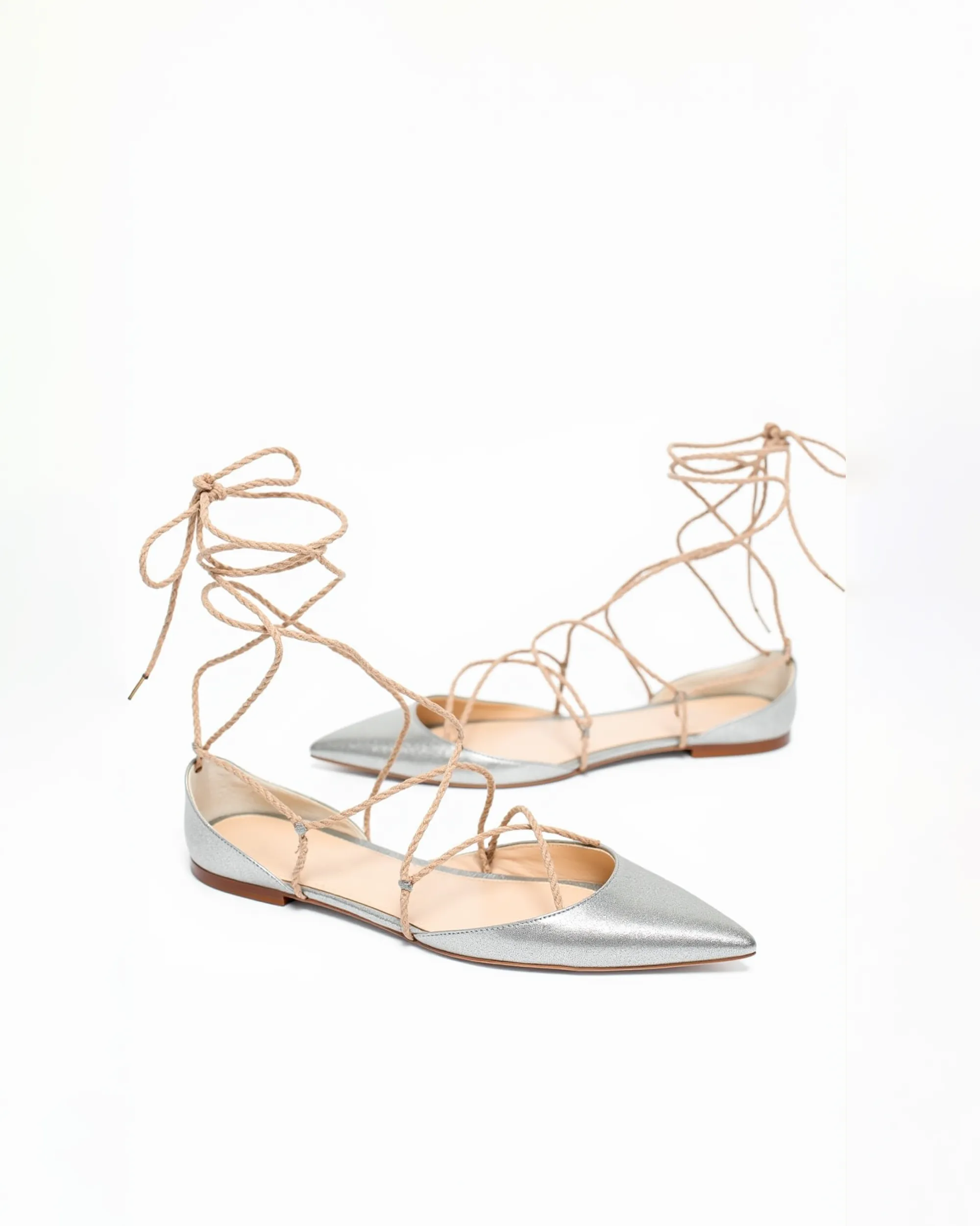 Ellie Metallic Lace-Up Flats - Silver sold by JW PEI