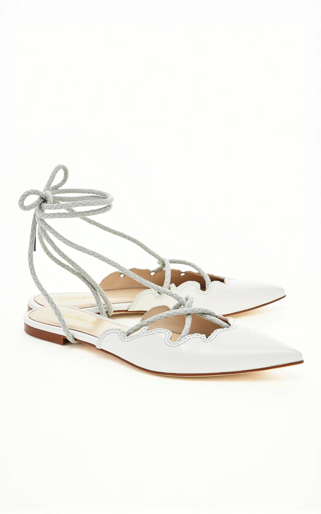 Everly Scalloped Lace-Up Flats - White sold by JW PEI