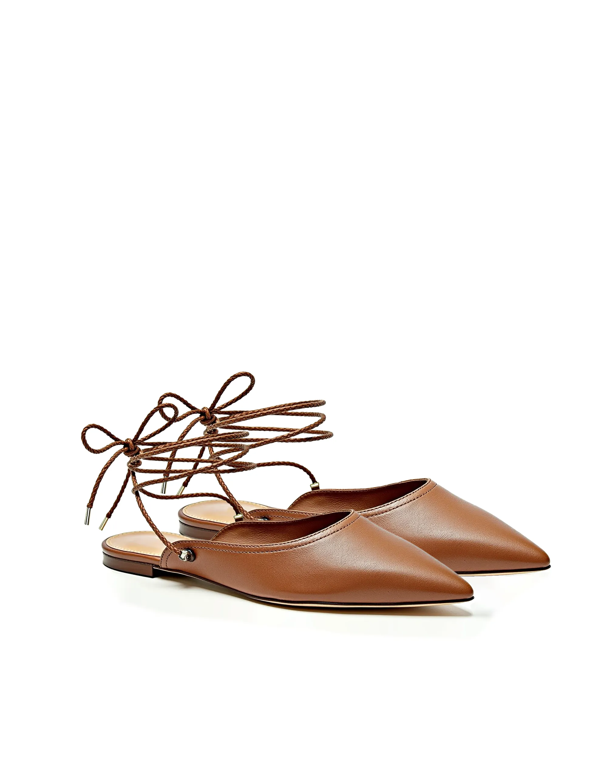 Eleanor Lace-Up Pointed Flats - Brown sold by JW PEI
