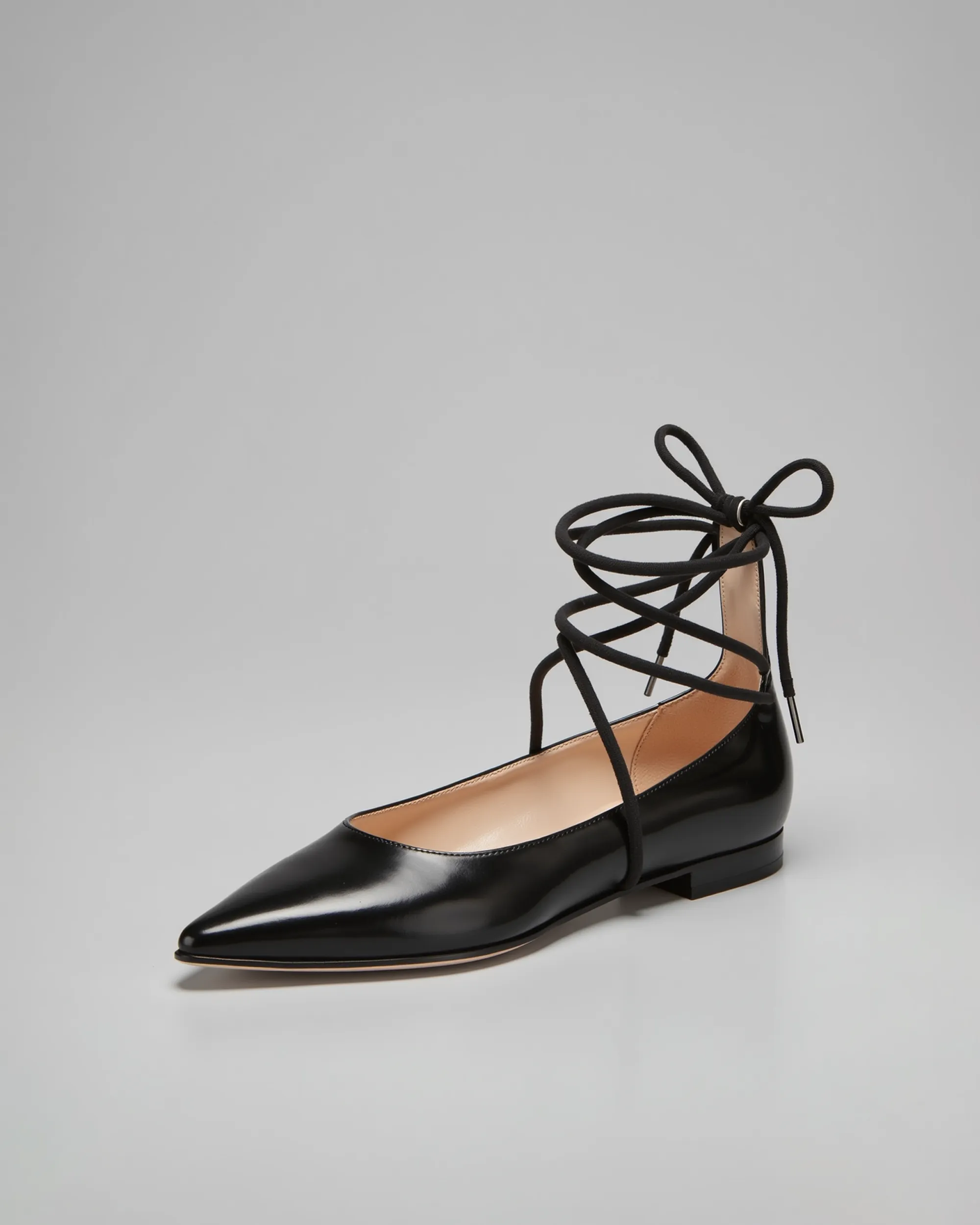 Lucy Lace-Up Pointed Flats - Black sold by JW PEI