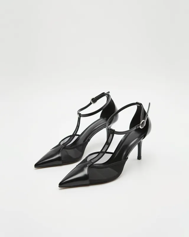 Eva Mesh Panel Slingback Heels - Black sold by JW PEI