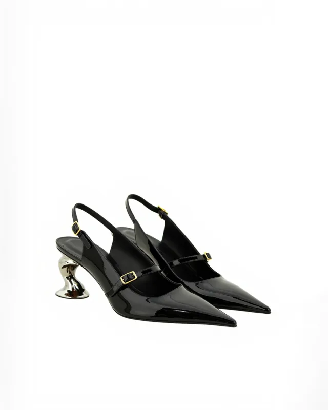 Allison Sculptural Heel Slingback Pumps - Black/Gold sold by JW PEI