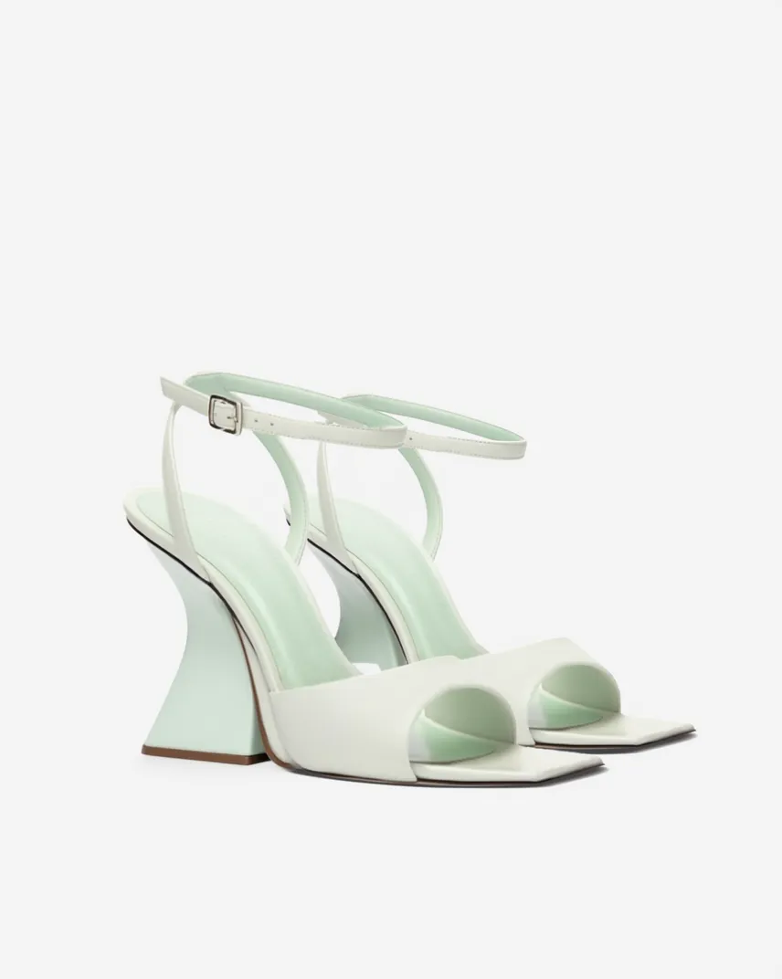 Luna Geometric Heel Sandals - White/Mint sold by JW PEI