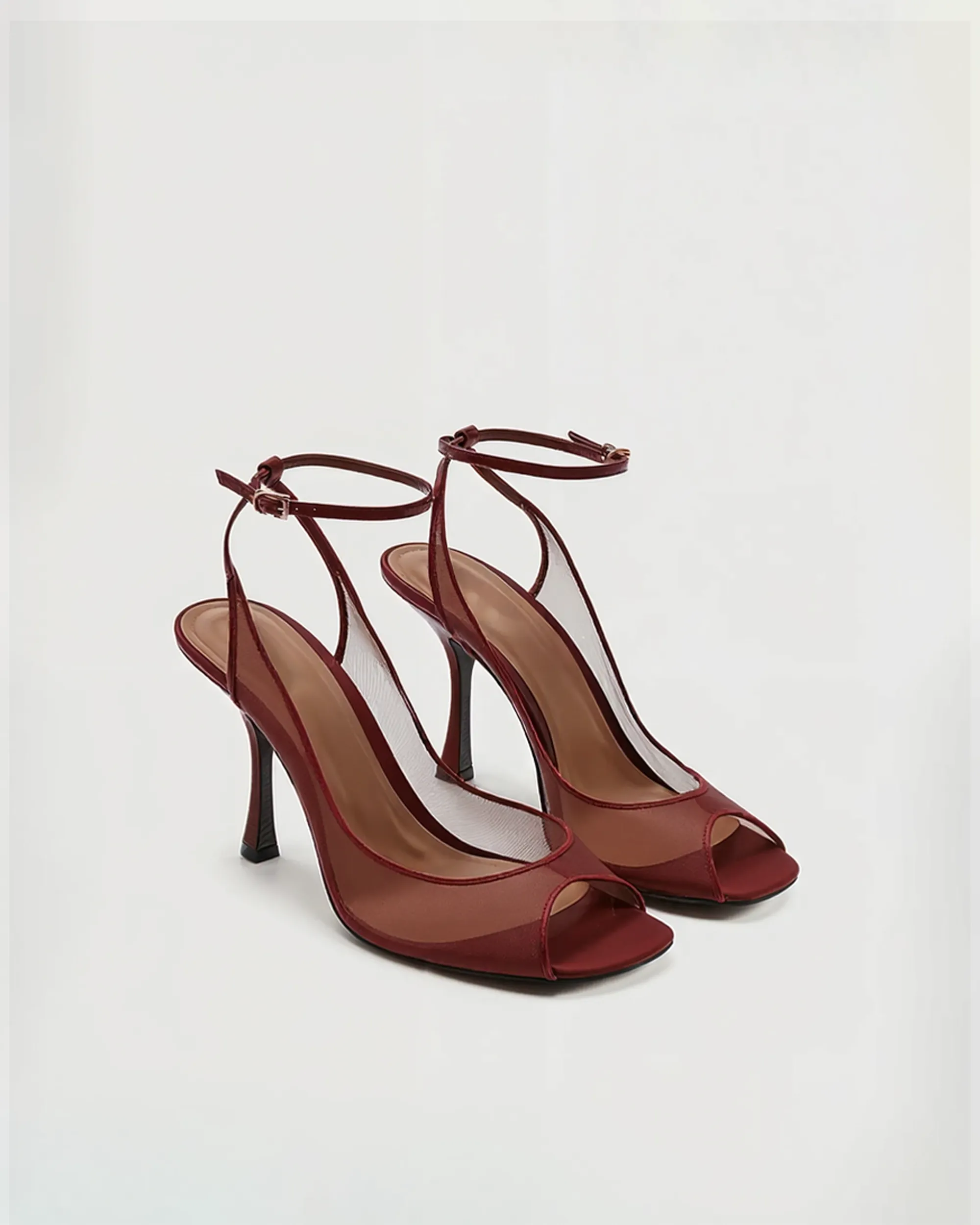 Serenity Open Toe Mesh Slingback Heels - Burgundy sold by JW PEI