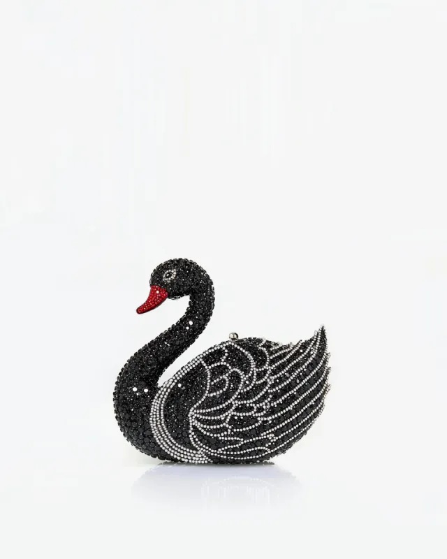 Kinsley Crystal Swan Clutch - Black sold by JW PEI