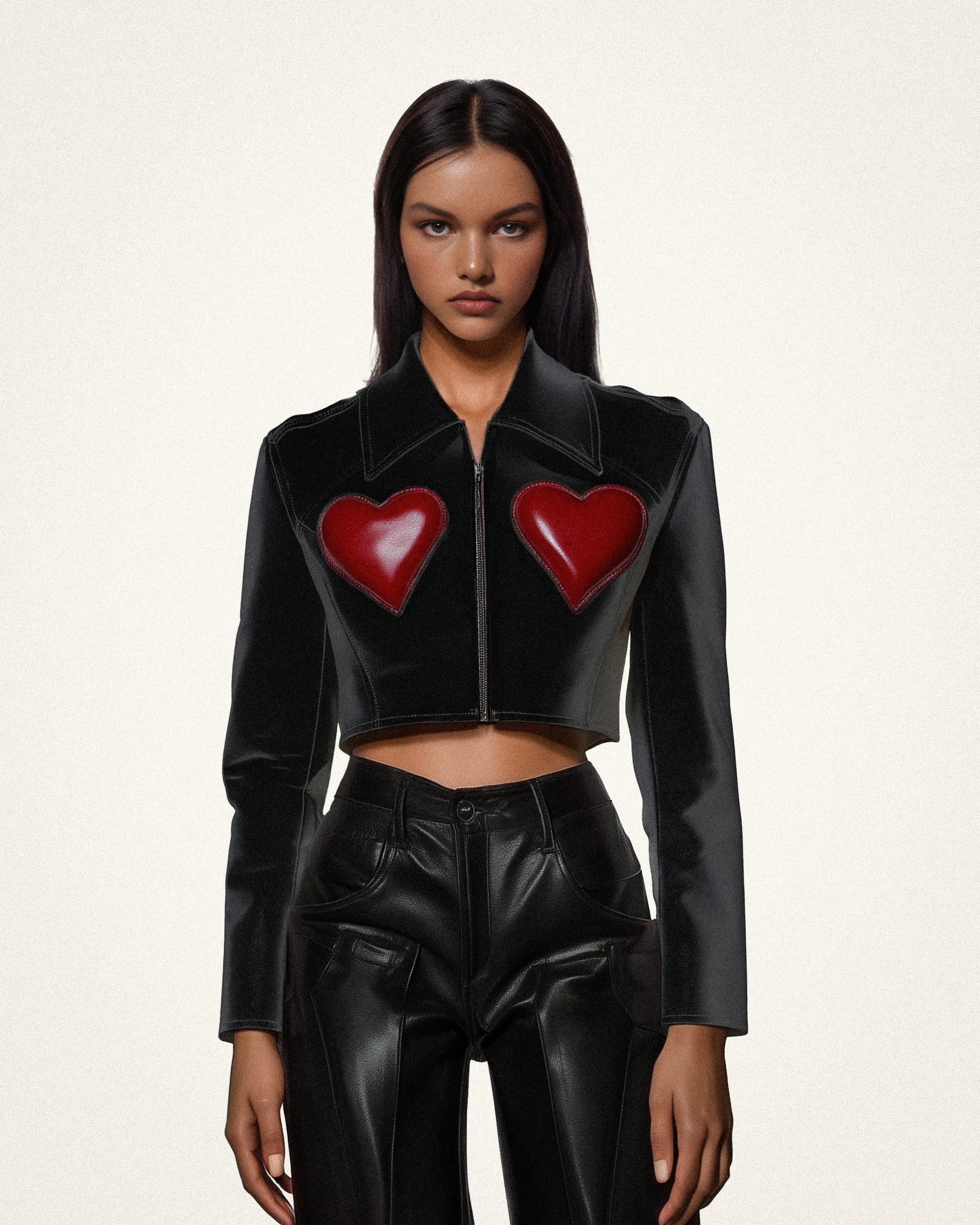Sophie Cropped Leather Jacket - Black & Red sold by JW PEI