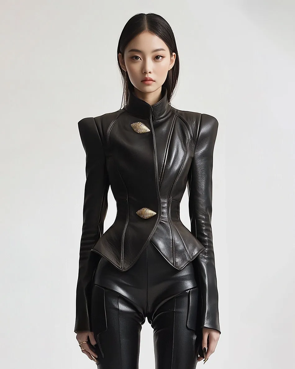 Autumn Metallic Conch PU Jacket - Black sold by JW PEI