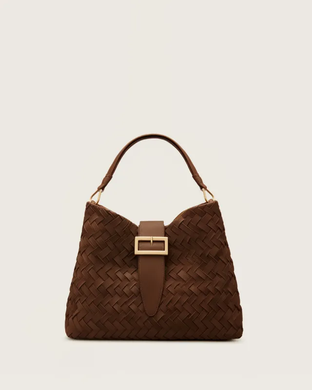 Hannah Buckle Woven Tote - Chocolate Brown sold by JW PEI