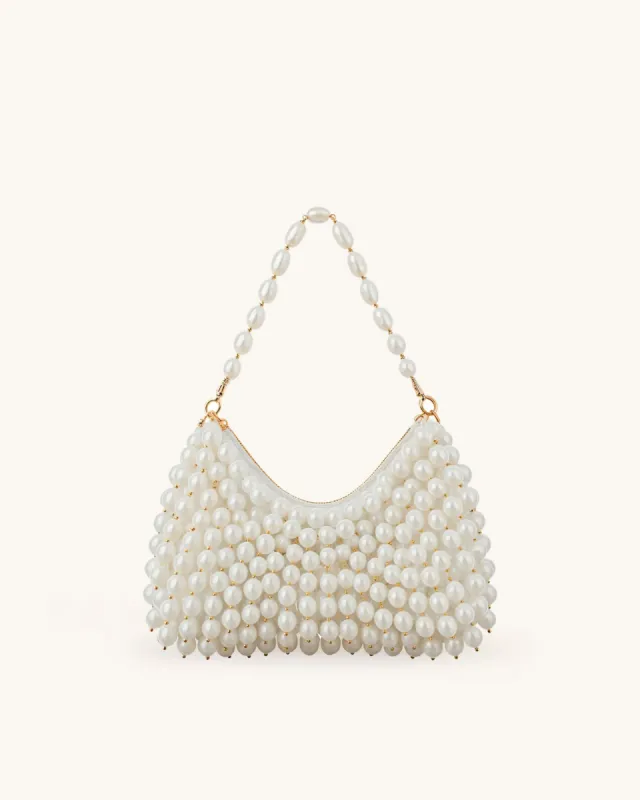 Charlotte Pearl Beaded Handbag - White sold by JW PEI