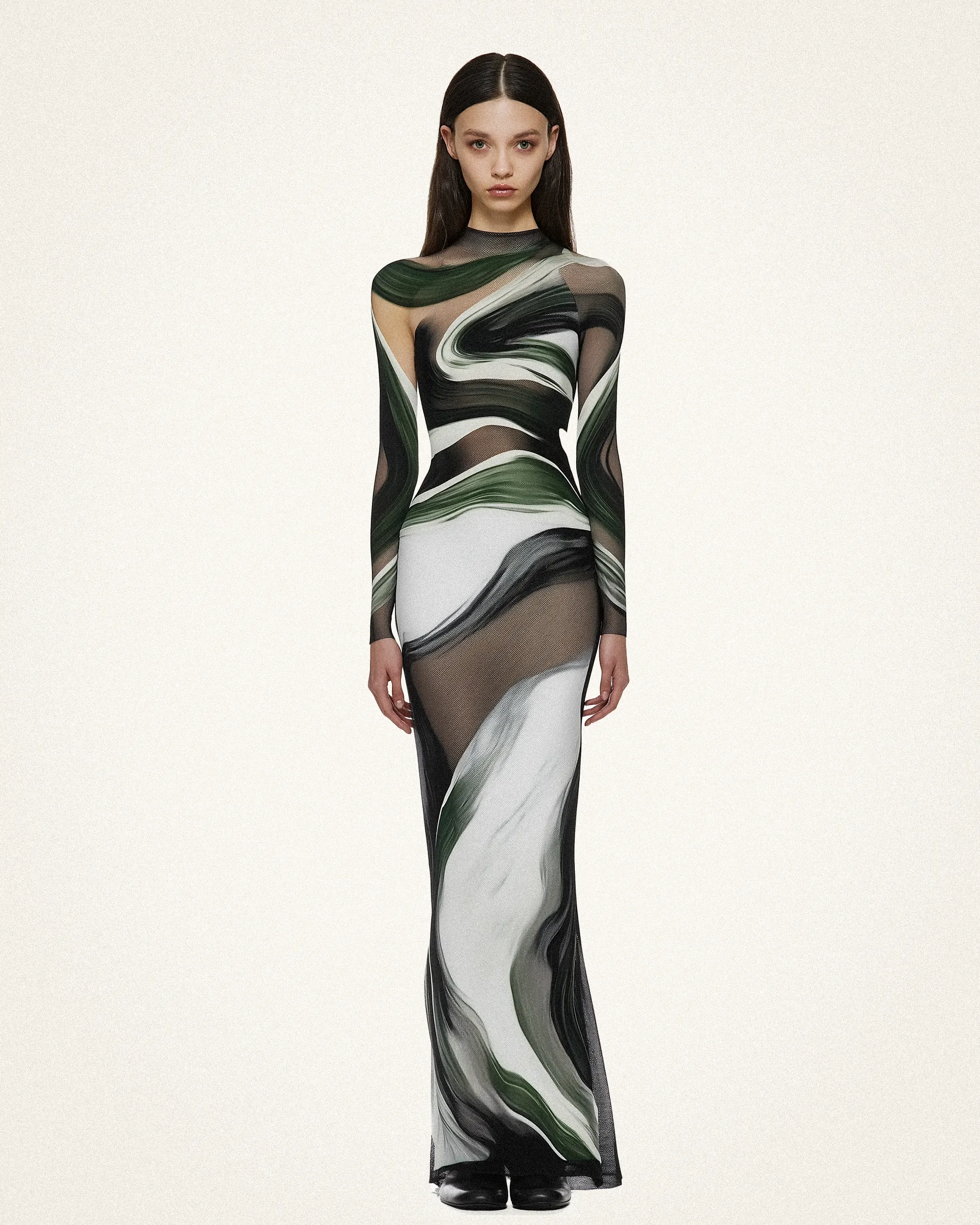Aurora Abstract Swirl Long Dress - Green/Black sold by JW PEI