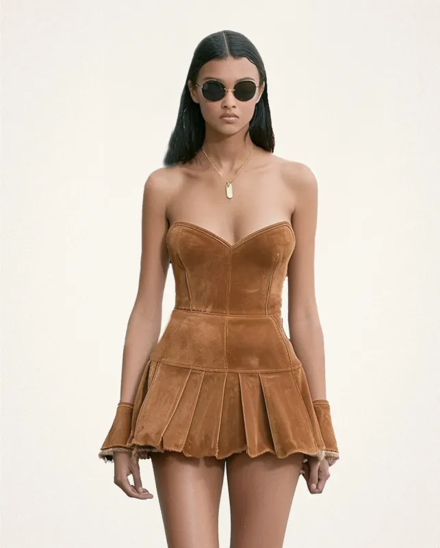 Lydia Fitted Velvet Mini Dress - Caramel sold by JW PEI