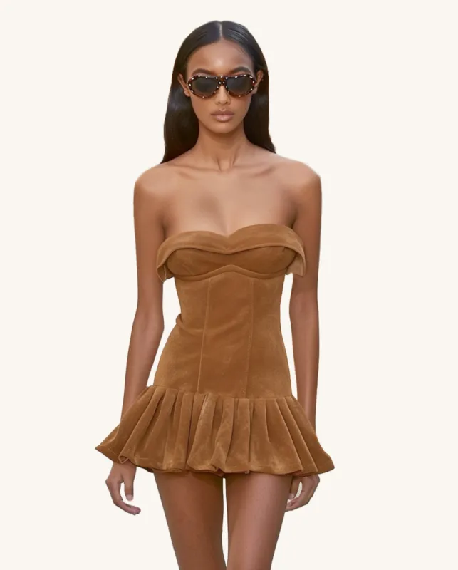 Victoria Velvet Strapless Mini Dress - Caramel sold by JW PEI