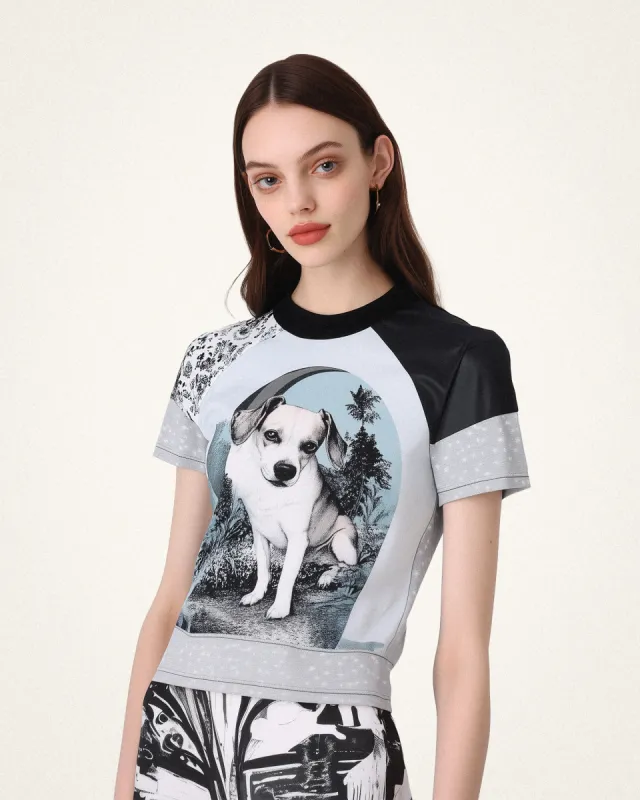 Addison Printed Graphic Tee with Dog Motif - Multicolor sold by JW PEI