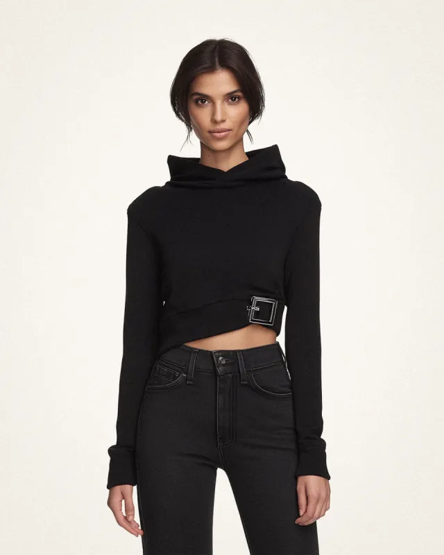 Julia Asymmetrical Buckle Crop Hoodie - Black sold by JW PEI