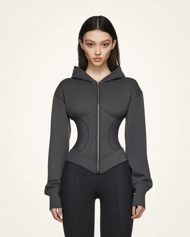 Emma Structured Zip-Up Corset Hoodie - Charcoal sold by JW PEI