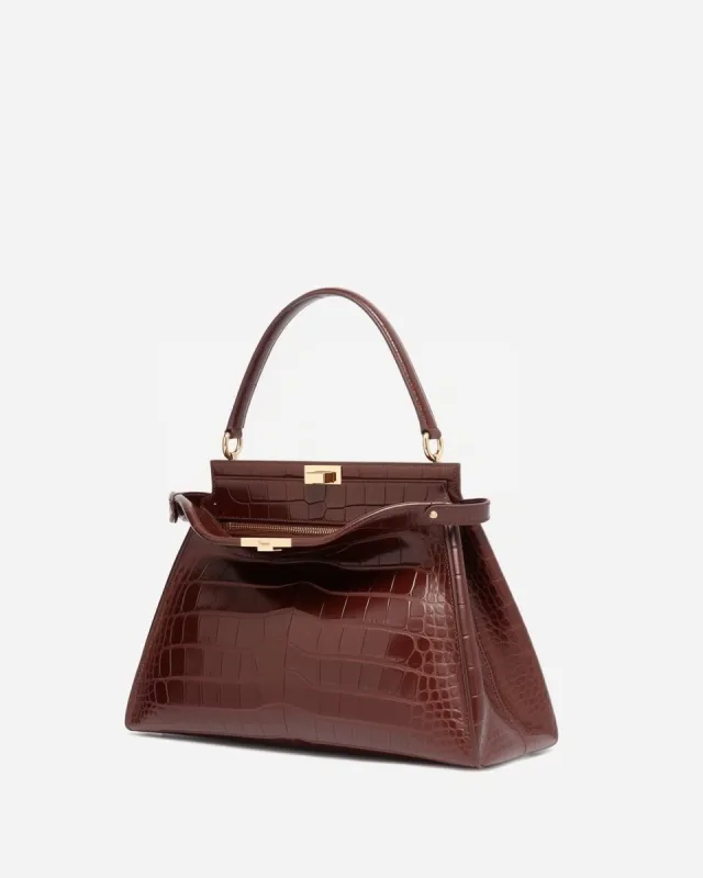Aubrey Croc-Embossed Top Handle Bag - Brown sold by JW PEI