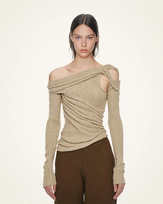 Chloe Off-Shoulder Twisted Knit Top - Beige sold by JW PEI