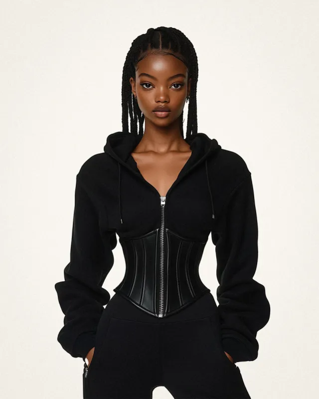 Valentina Structured Corset Hoodie - Black sold by JW PEI