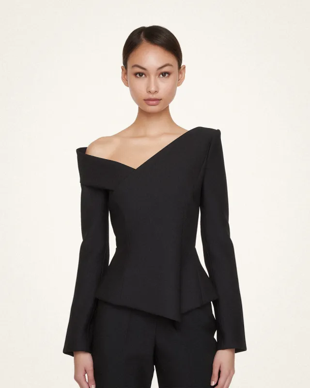 Ava Asymmetric Off-Shoulder Blazer - Black sold by JW PEI