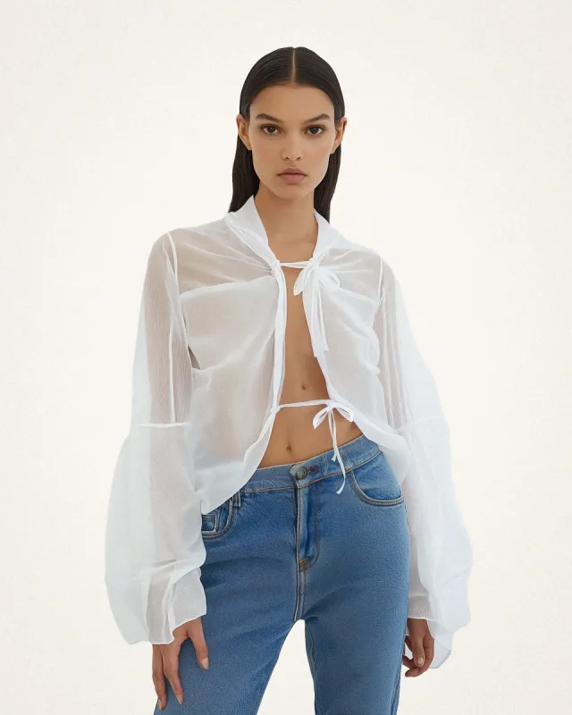 Vivian Tie-Up Blouse - White sold by JW PEI