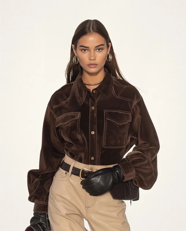 Brooklyn Patch Pockets Velvet Jacket - Dark Brown sold by JW PEI