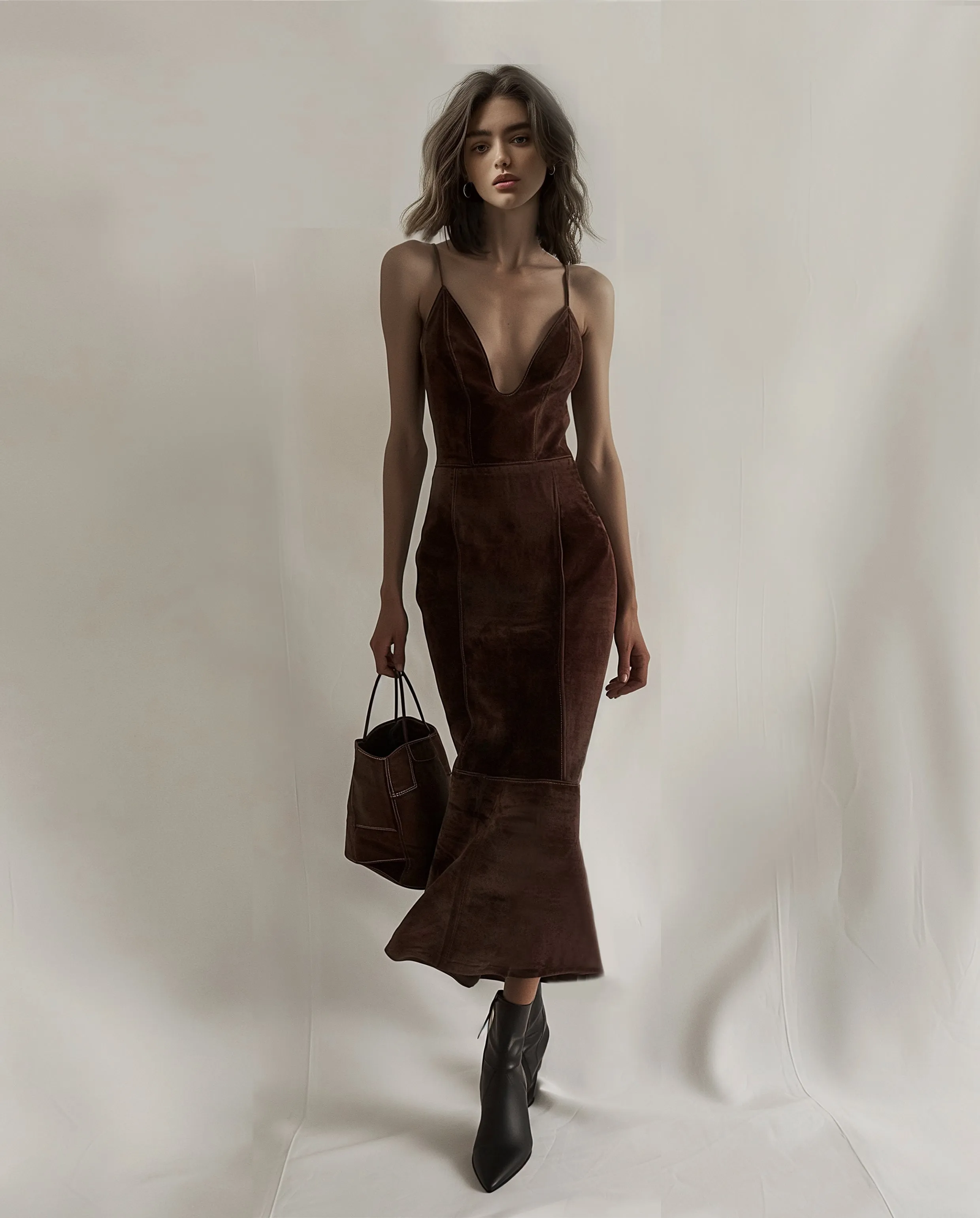 Raelynn V-Neck Flared Midi Dress - Brown sold by JW PEI
