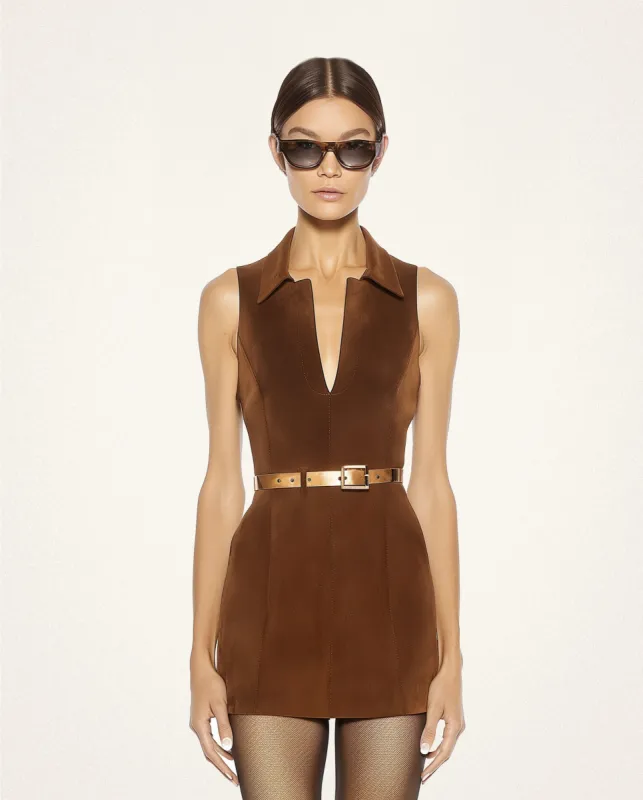 Ariana Sleeveless Mini Dress - Brown sold by JW PEI