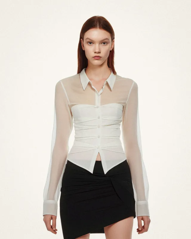 Ella Panel Corset Button-Up Blouse - Ivory sold by JW PEI