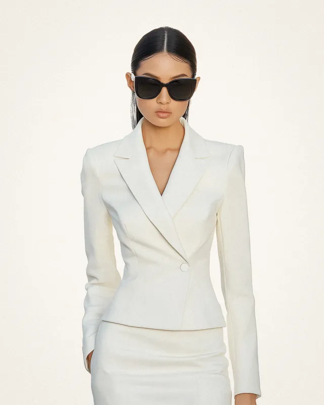 Piper Women's Single Breasted Cinched Blazer Jacket - Ivory sold by JW PEI