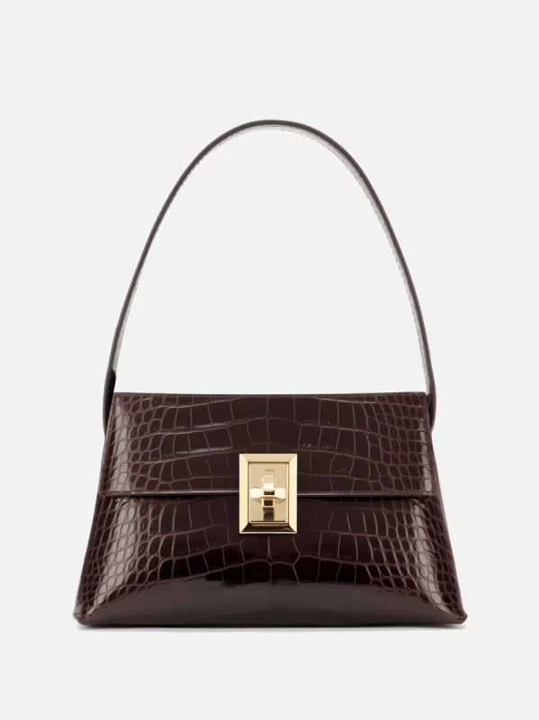 Penelope Croc Embossed Shoulder Bag - Brown sold by JW PEI