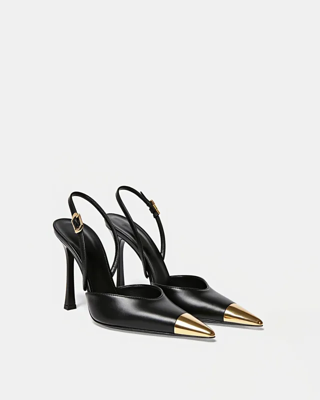 Savannah Gold Tipped Slingback Pumps - Black sold by JW PEI