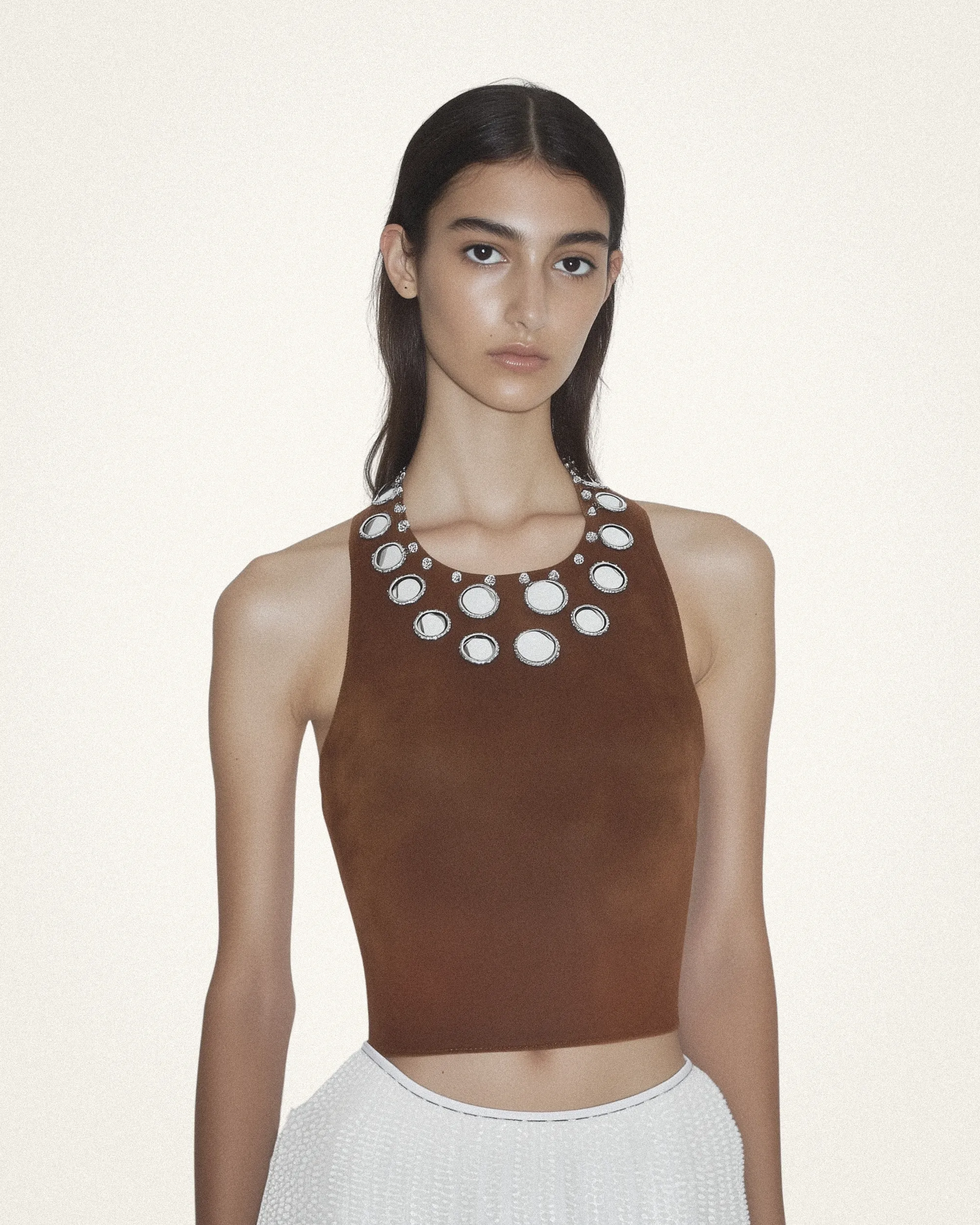 Madelyn Crop Top with Mirror Embellishments - Brown sold by JW PEI