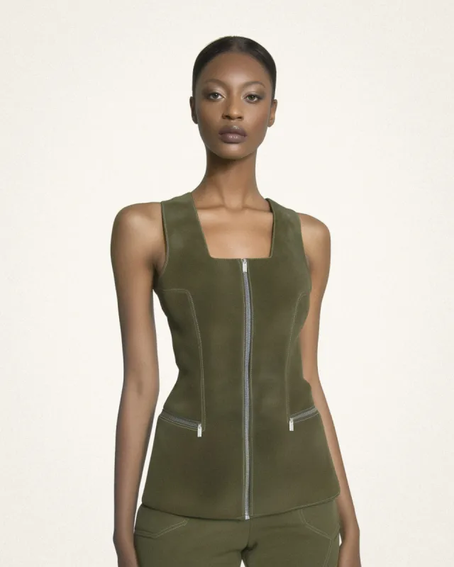 Everly Zip-front Vest - Olive sold by JW PEI